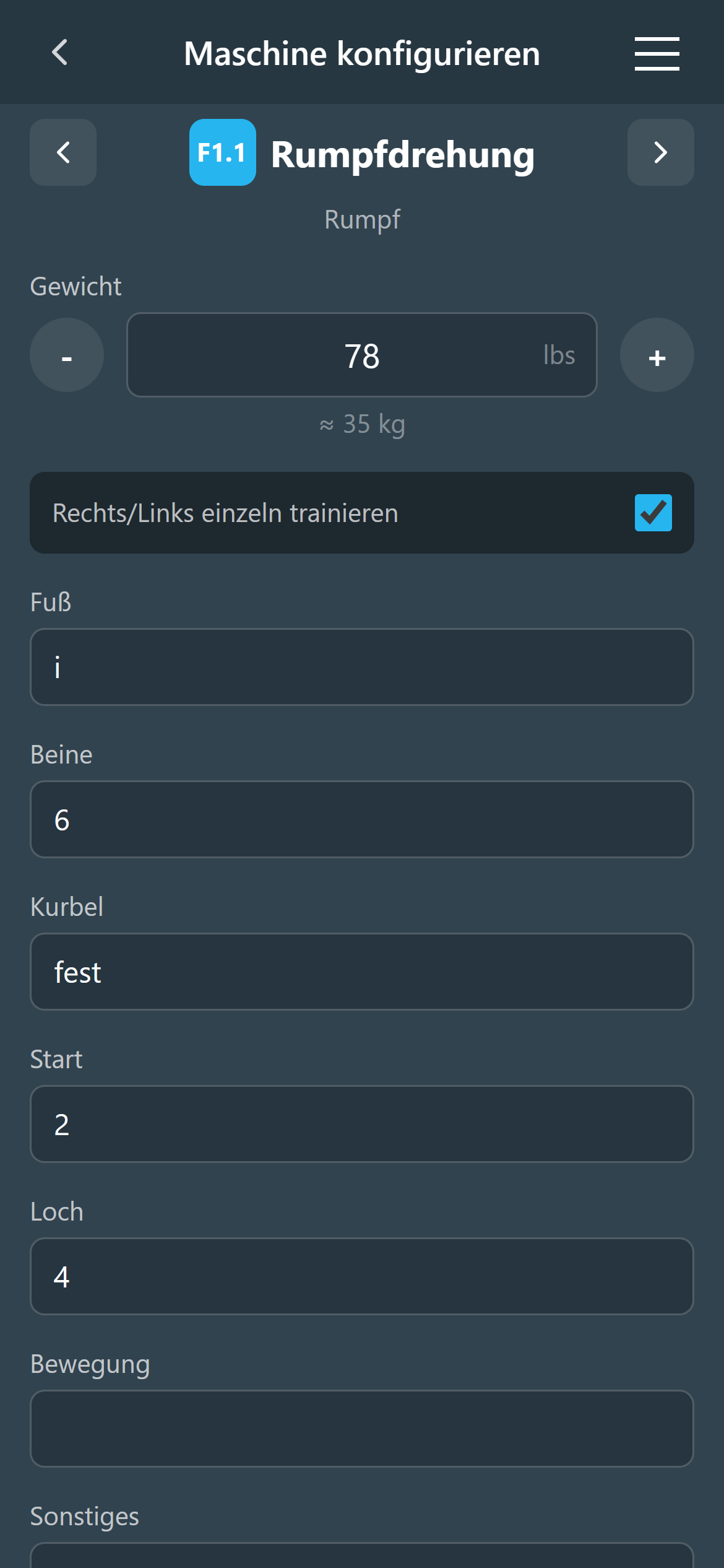 Maschineneinstellungen
