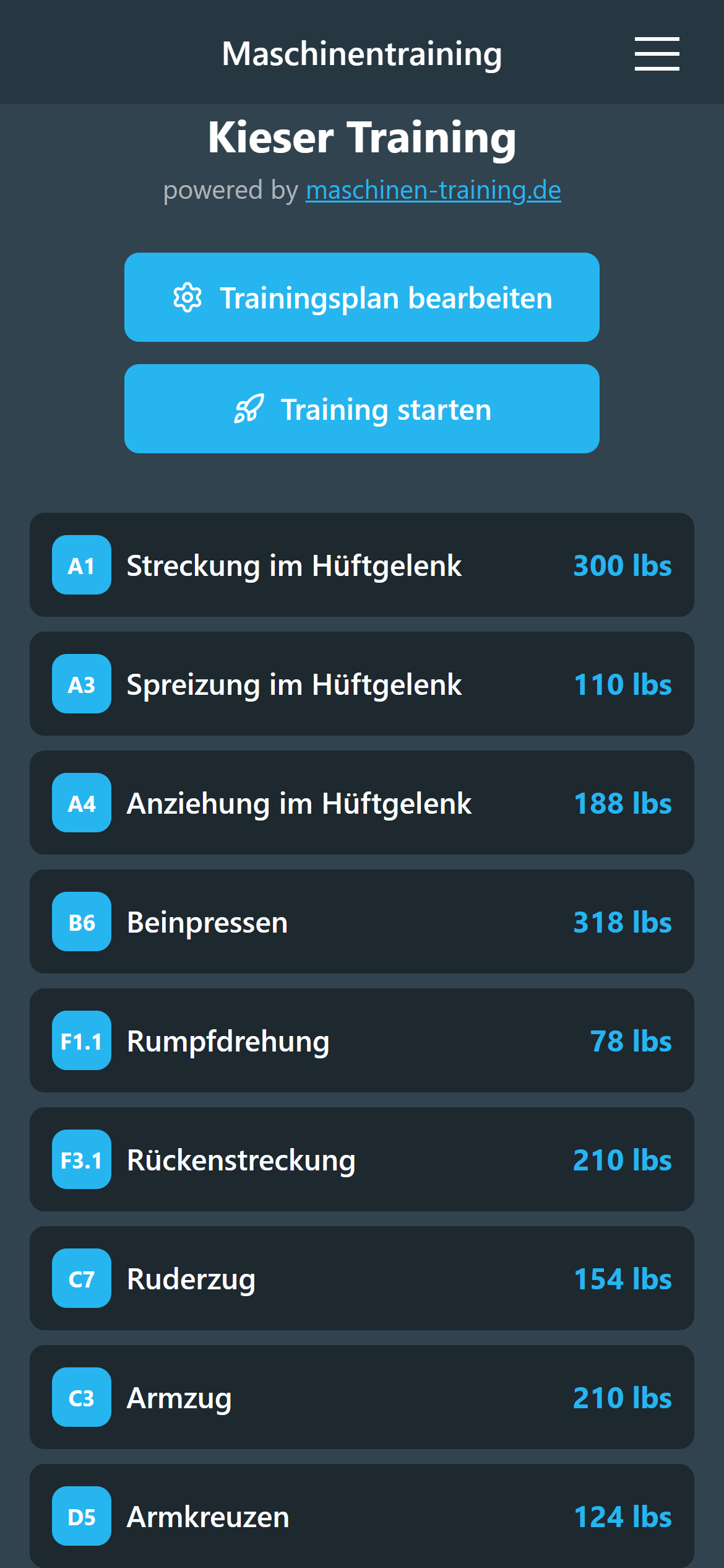 Trainingsplan-Ansicht